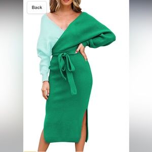 Women v neck wrap knit dress